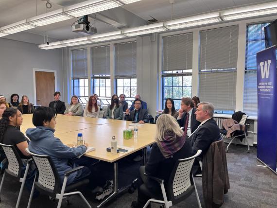 French Ambassador Laurent Bili meeting with students