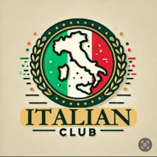 Logo for the UW Italian Club. An outline of Italy is in front of the Italian flag, all enclosed in a circle. Below the logo, the text reads "Italian Club".