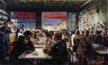 French people sitting and talking in a cafe