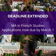 Graphic of UW campus aerial and text regarding extended graduate application deadline to 3/1