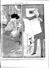 Newspaper illustration showing man and woman, each in a different frame, consulting a newspaper in order to communicate via personal ad