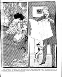 Sandy-Hook, “Joies d’amour. – III.” Le Frou-Frou, 10 December 1904, p. 4311, gallica.bnf.fr/ark:/12148/bpt6k5591128d. Newspaper illustration showing man and woman, each in a different frame, consulting a newspaper in order to communicate via personal ad