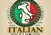 Logo for the UW Italian Club. An outline of Italy is in front of the Italian flag, all enclosed in a circle. Below the logo, the text reads "Italian Club".
