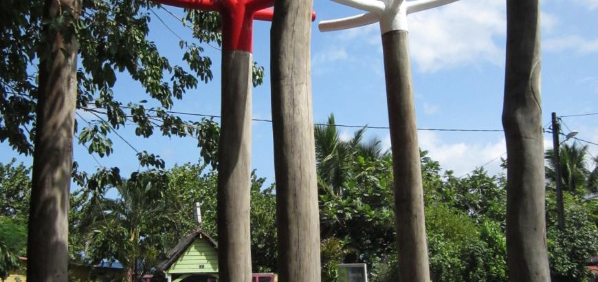 Tree-sized swizzle sticks, an art installation in Martinique